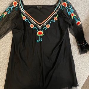 Black embroidered knit tunic
